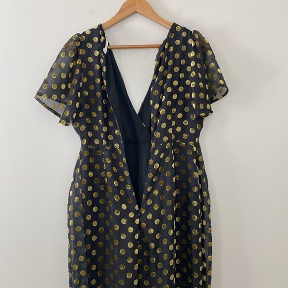 Anthropologie ASTR THE LABEL Metallic Polka Dot Wide Leg Jumpsuit V Neck Size S - Picture 11 of 15